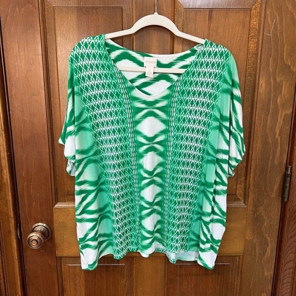 Chico's Green and White Top - Size 2 (L)